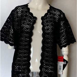 Black crocheted knit top new